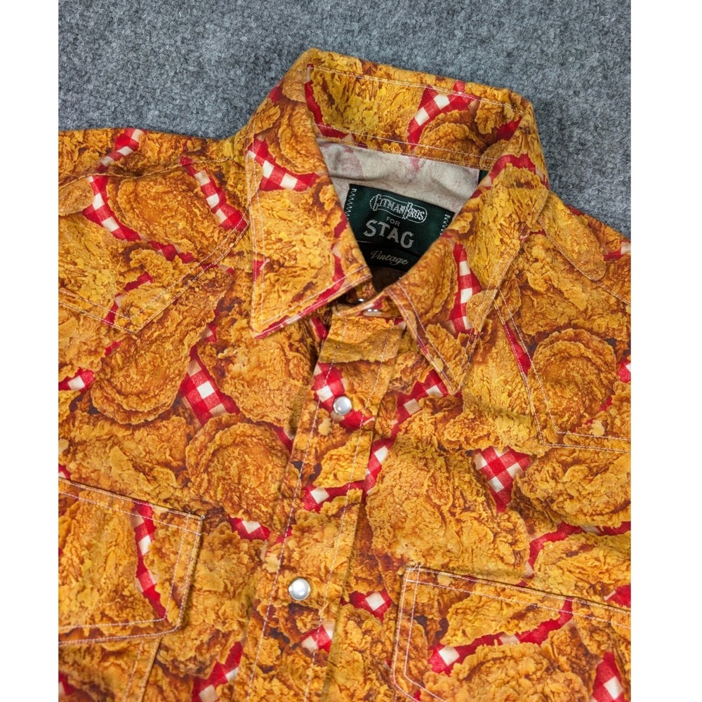 Gitman Bros Shirt Mens Medium Multicolor Fried Chicken Print Western Snap Short